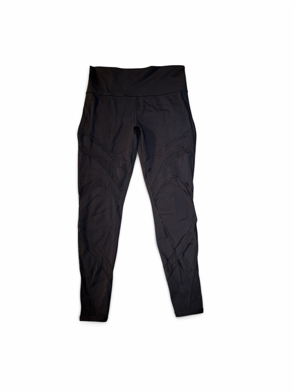 LULULEMON Black Full Length Leggings Mesh Detail Size 10